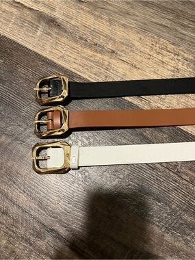 Classic Triple Leather Belt Set - Black, Brown, White